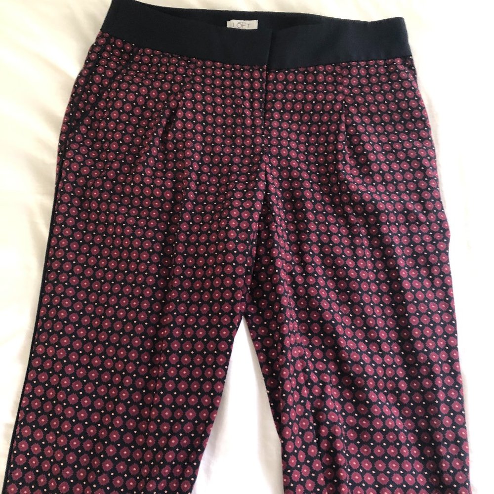 LOFT Black and Maroon Flowered Pants
